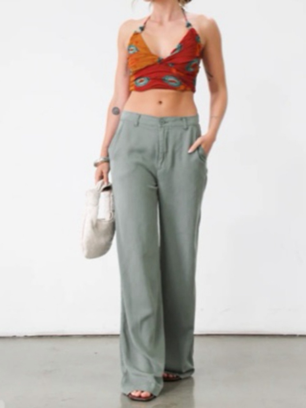 Pistola Jadyn Palazzo Pants 100% Cotton Wide Leg Olive Green Size 27